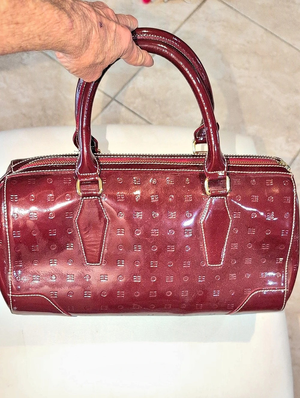 Arcadia Patent Leather Satchel in Burgundy